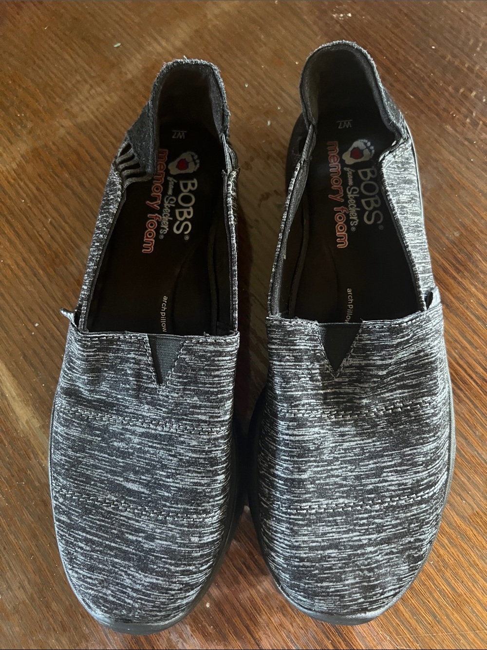 Skechers BOBS Women’s Slip-On Loafers in Heathered Black & White